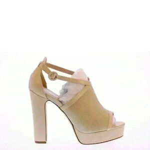 NEW NIB Krush Clara Suedette Peeptoe Mule Platforms Nude Size 6UK/8US